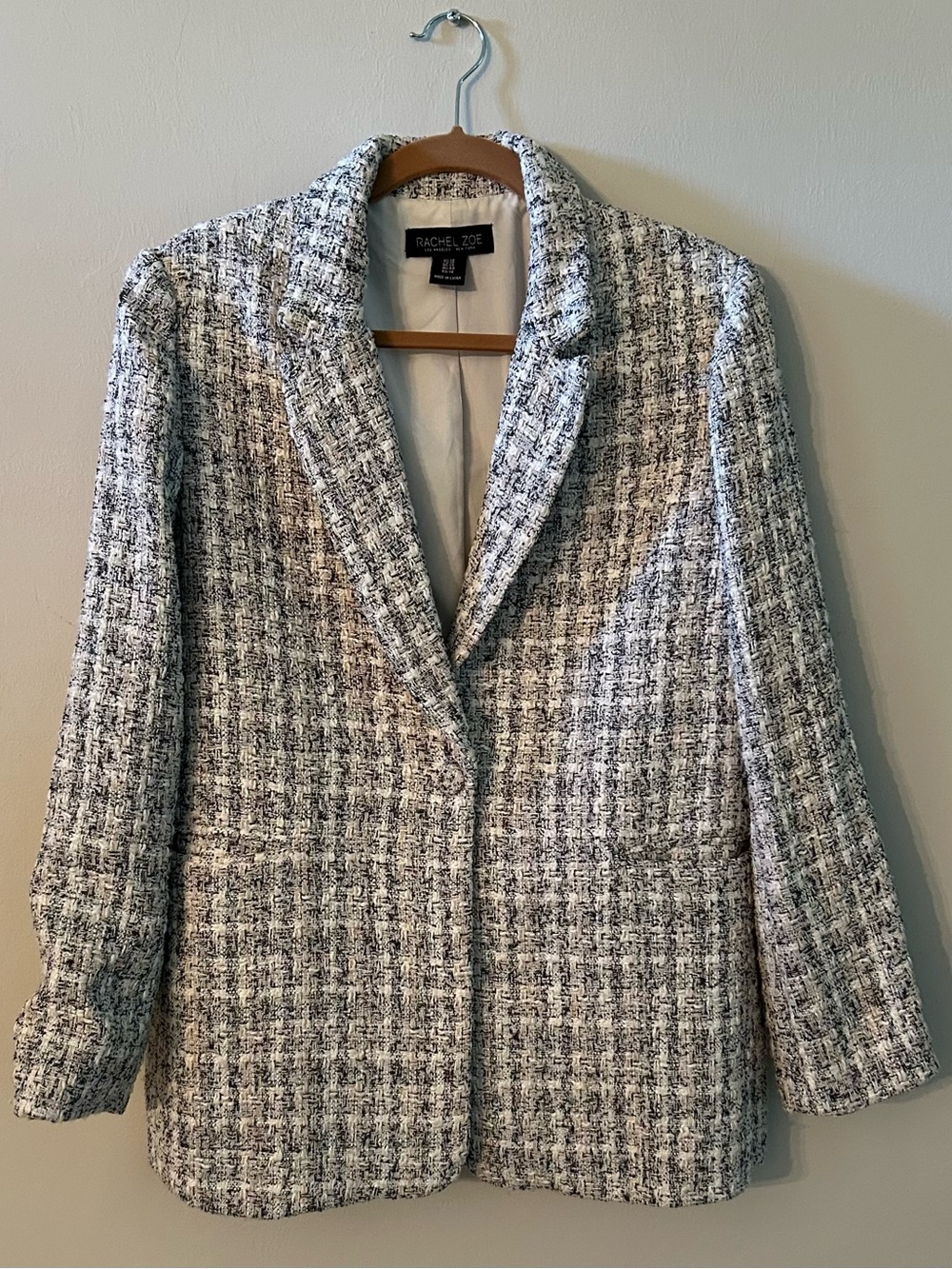 Rachel Zoe Gray & Black Tweed Single Button Tailored Blazer Jacket - Size 10